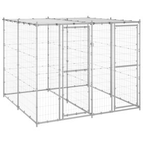 Outdoor Dog Kennel Galvanized Steel with Roof 52.1 ft¬≤