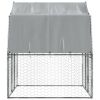 Dog Cages with Roof and Door Silver Galvanized Steel