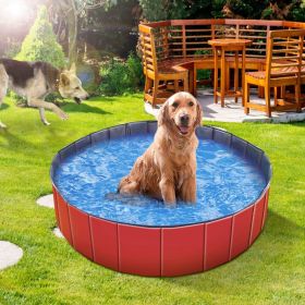 Foldable Pet Swimming Pool PVC Kiddie Baby Dog Swim Pool Bathing Tub Playmat Kids Pools (Color: Red)